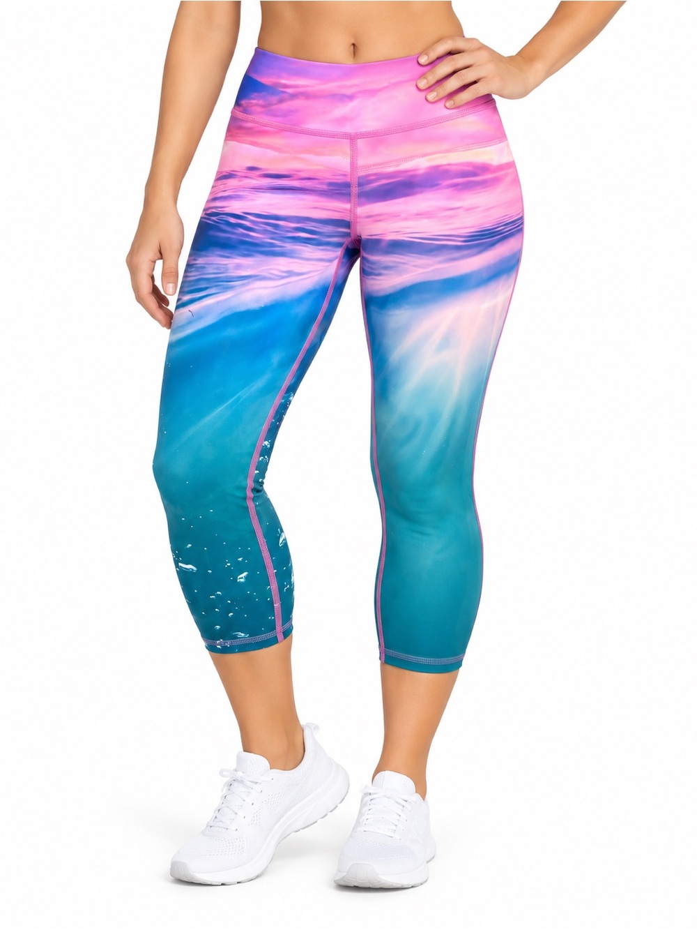 Silver Icing Tranquility Crops Sunset Ocean Print Capri Leggings Size L